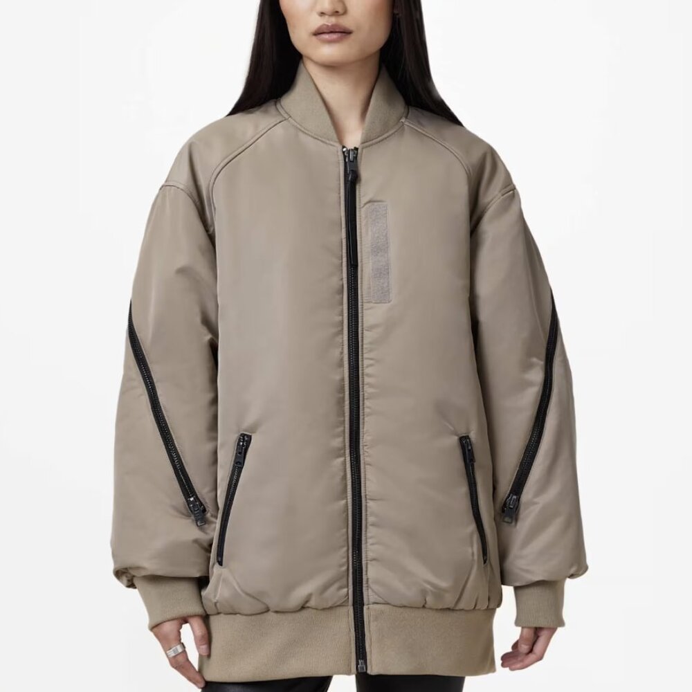 NWT All Saints Hanaa Bomber Jacket Taupe Oversized XS